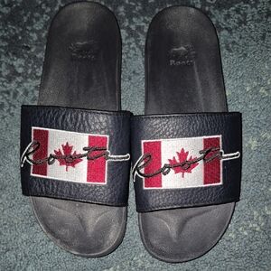 Womens Roots Black and Red Flag Slide Sandals..size 8 But Fits A Bit Small